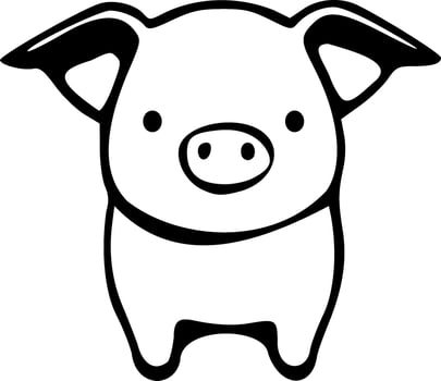 Cute standing pig black outlines monochrome vector illustration