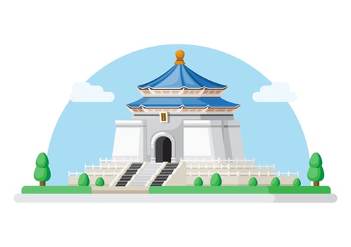 Chiang Kai Shek Memorial Hall Building Landmark from Taiwan Asia. Flat Cartoon Illustration Vector