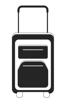 Baggage with handle flat monochrome isolated vector object. Luggage with wheels for travelling. Editable black and white line art drawing. Simple outline spot illustration for web graphic design