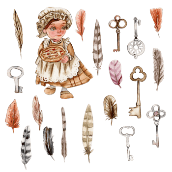 Autumn set of gnom girl and keys. png