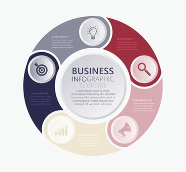 Business Infographic Template, Advertising Pie Chart Presentation, Five Steps workflow Circle Diagram vector