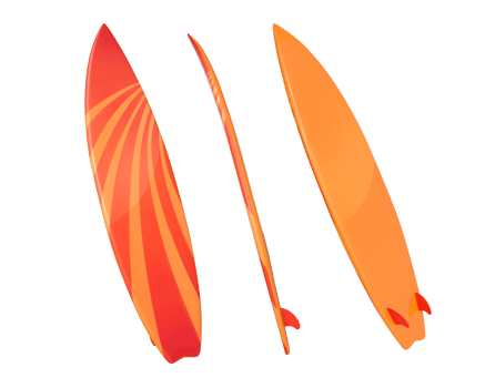 3D Rendering Orange Surfboard Front, Side And Back View png