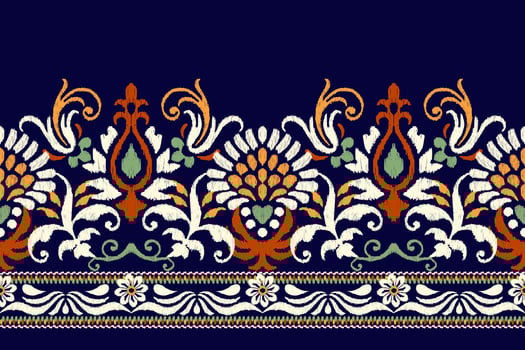 Ikat floral paisley embroidery on dark purple background.Ikat ethnic oriental pattern traditional.Aztec style abstract vector illustration.design for texture,fabric,clothing,wrapping,decoration,sarong