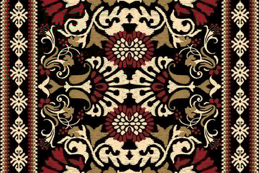 Ikat floral paisley embroidery on black background.Ikat ethnic oriental pattern traditional.Aztec style abstract vector illustration.design for texture,fabric,clothing,wrapping,decoration,scarf,carpet