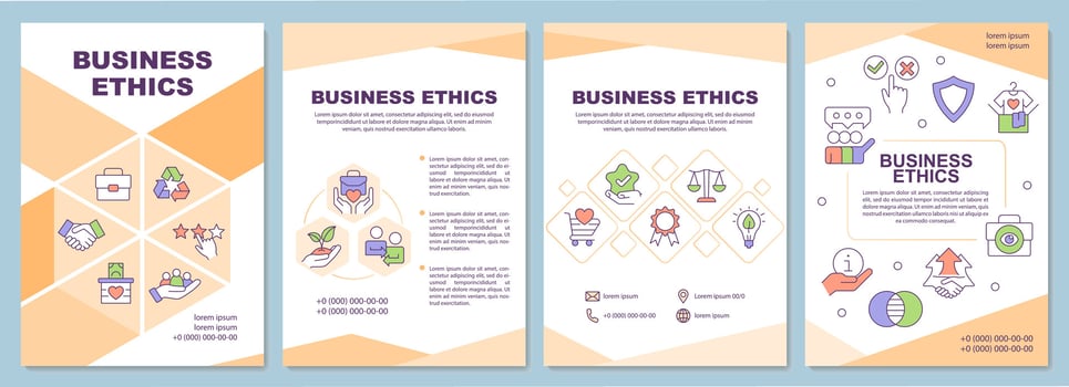 Business ethics orange brochure template. Customer-centricity. Leaflet design with linear icons. Editable 4 vector layouts for presentation, annual reports
