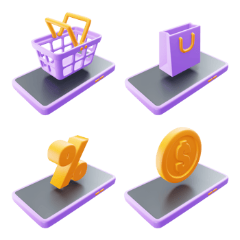 Set of 3d sales icons on top of mobile, promotion, sales, market png