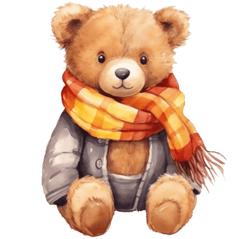 Cute teddy bear in scarf. Watercolor illustration, Hello Autumn png