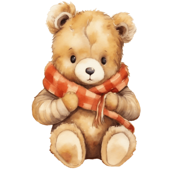 Cute teddy bear in scarf. Watercolor illustration, Hello Autumn png
