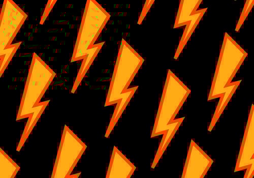 70s hippie seamless pattern. psychedelic thunder orange. Groovy retro vintage on black background. Vector illustration