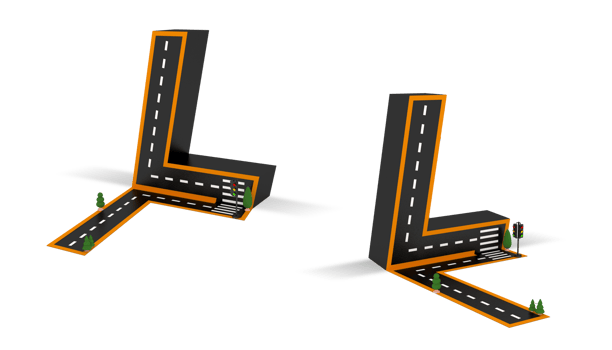 Alphabet symbols of the Figures in the form of a road, white and yellow line markings png