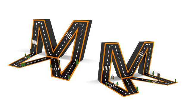 Alphabet symbols of the Figures in the form of a road, white and yellow line markings png