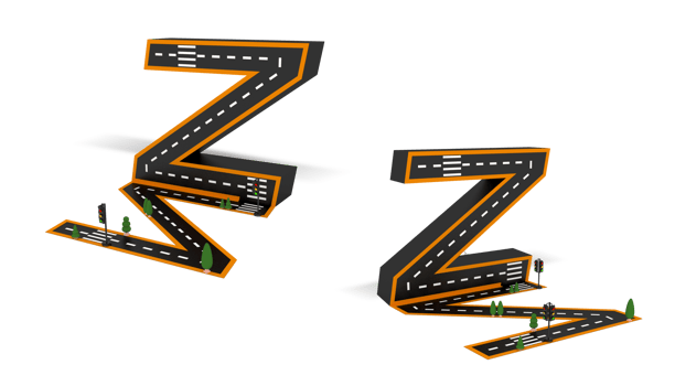 Alphabet symbols of the Figures in the form of a road, white and yellow line markings png