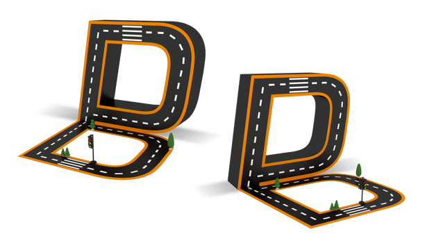 Alphabet symbols of the Figures in the form of a road, white and yellow line markings png