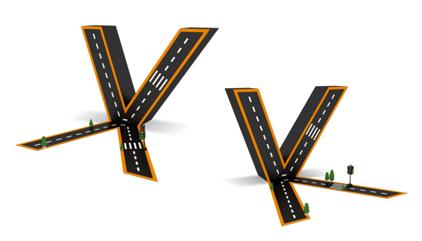 Alphabet symbols of the Figures in the form of a road, white and yellow line markings png