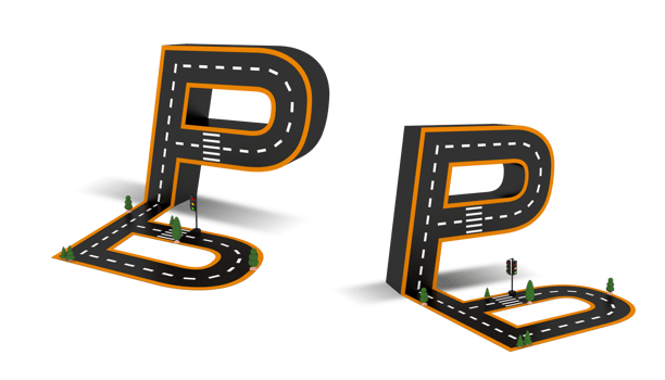 Alphabet symbols of the Figures in the form of a road, white and yellow line markings png