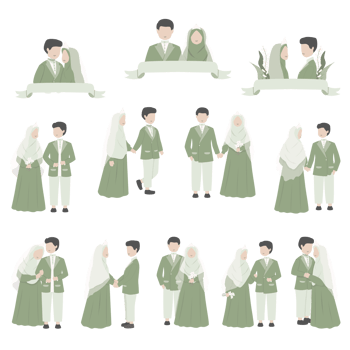 Set collection of muslim wedding couple png