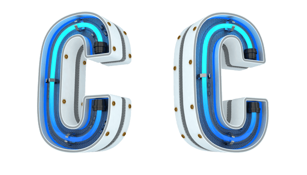 White alphabet with blue neon light 3d rendering png