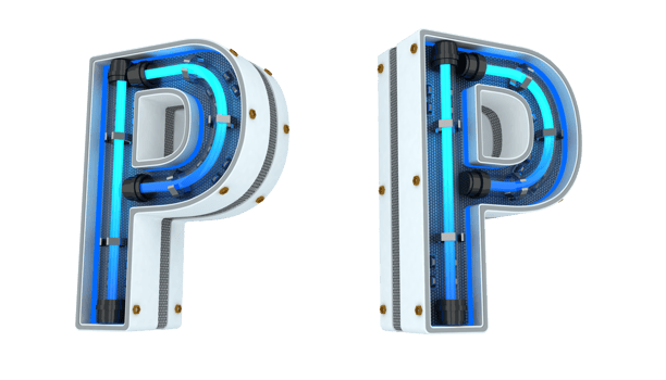 White alphabet with blue neon light 3d rendering png