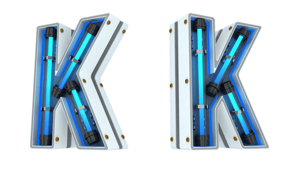 White alphabet with blue neon light 3d rendering png