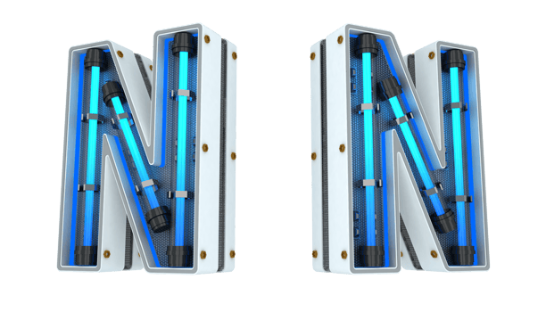 White alphabet with blue neon light 3d rendering png