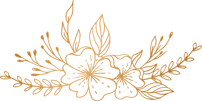 Elegant hand drawn floral bouquet with gold flowers and leaves png