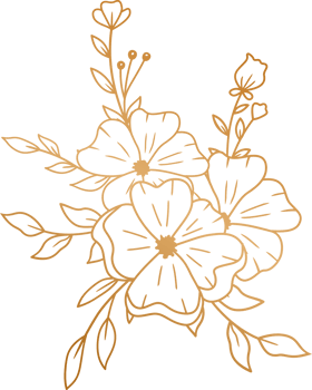 Elegant hand drawn floral bouquet with gold flowers and leaves png