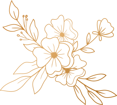 Elegant hand drawn floral bouquet with gold flowers and leaves png