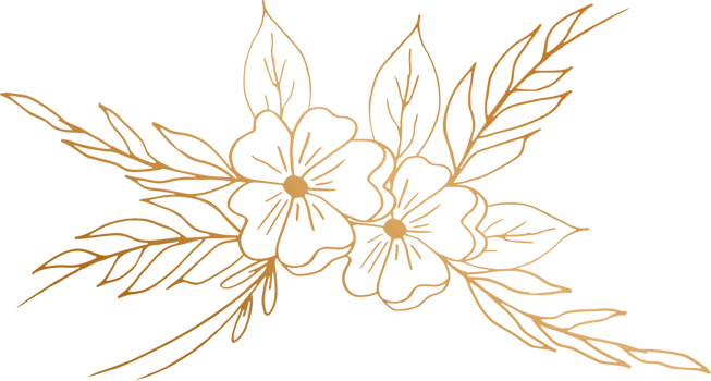 Elegant hand drawn floral bouquet with gold flowers and leaves png