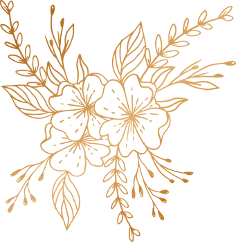 Elegant hand drawn floral bouquet with gold flowers and leaves png