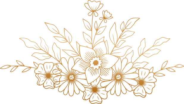 Elegant hand drawn floral bouquet with gold flowers and leaves png