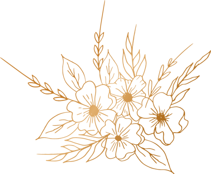 Elegant hand drawn floral bouquet with gold flowers and leaves png