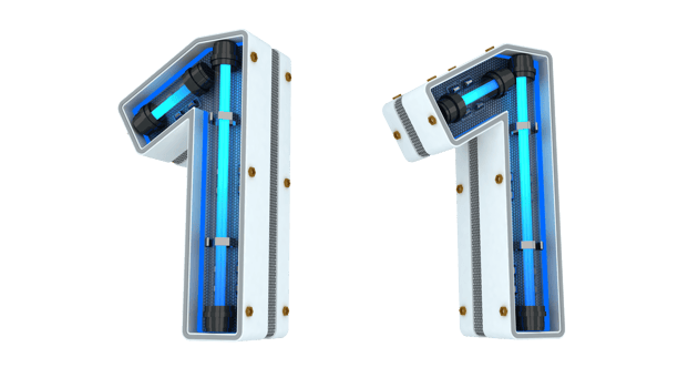 White number with blue neon light 3d rendering png