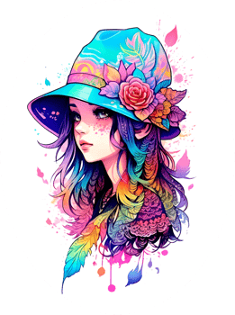 Beauty Girl Wearing Hat Flower with png