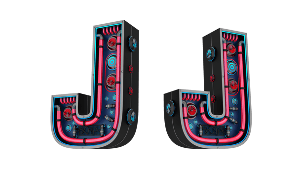 Black alphabet with Red and blue Neon light and has a cooling system. png