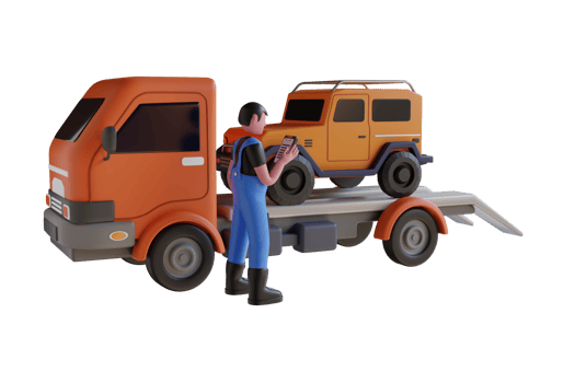 3d illustration of tow truck. Car towing truck Online app. Evacuation service transport. 3d illustration png