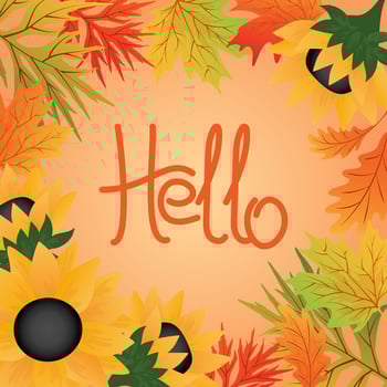 Hello autumn. Autumn leaves with sunflowers. Set sale banners, postcard, poster. Vector illustration