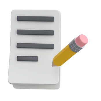 3d white sheet of paper document with strokes and with pencil logo icon. Management efficient work on project plan concept, work solution render illustration. isolated transparent png
