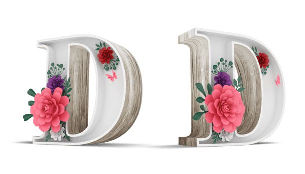 Wood alphabet with colorful flower decoration. png