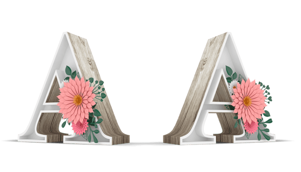 Wood alphabet with colorful flower decoration. png