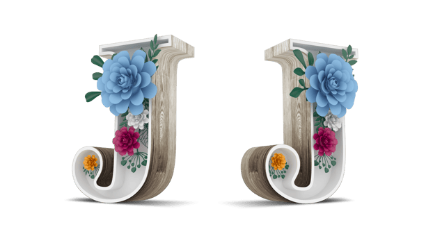 Wood alphabet with colorful flower decoration. png