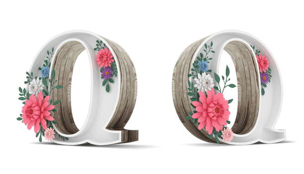 Wood alphabet with colorful flower decoration. png