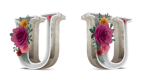 Wood alphabet with colorful flower decoration. png