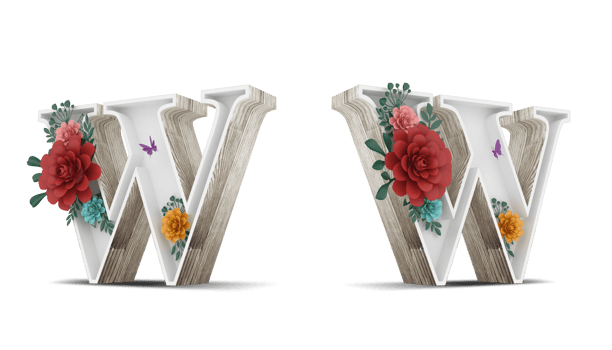 Wood alphabet with colorful flower decoration. png