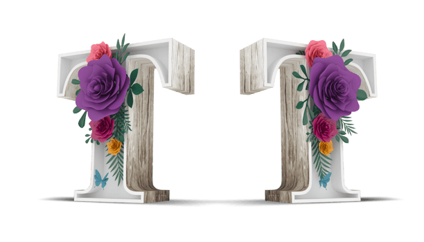 Wood alphabet with colorful flower decoration. png