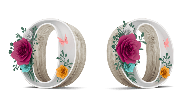 Wood alphabet with colorful flower decoration. png