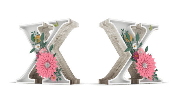 Wood alphabet with colorful flower decoration. png