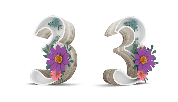 Wood alphabet with colorful flower decoration. png