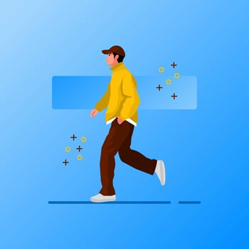 Street fashion man character vector flat design illustration. Street style outfit standing and walking. Cartoon male character isolated on gradations background.