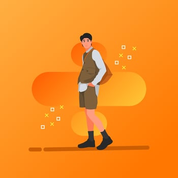 Street fashion man character vector flat design illustration. Street style outfit standing and walking. Cartoon male character isolated on gradations background.