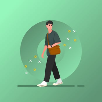 Street fashion man character vector flat design illustration. Street style outfit standing and walking. Cartoon male character isolated on gradations background.